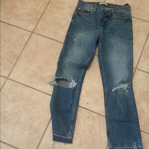 Zara Men's Distressed Skinny Jeans - Blue
